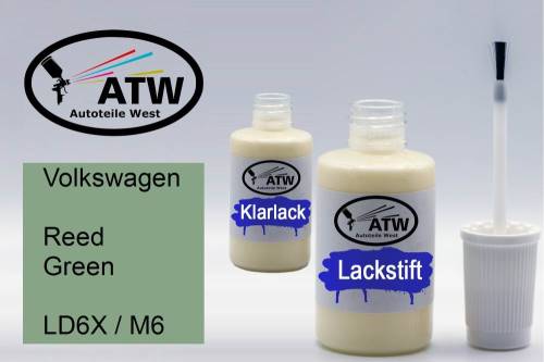 Volkswagen, Reed Green, LD6X / M6: 20ml Lackstift + 20ml Klarlack - Set, von ATW Autoteile West.